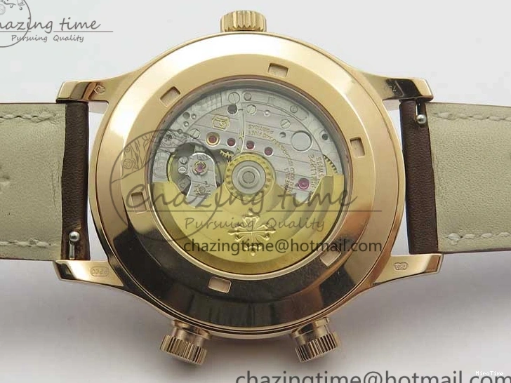 MIROTIME 0423 Calatrava 5524R Pilot Travel Time RG GRF Brown Dial on Brown Leather Strap MIYOTA TopPick 7155